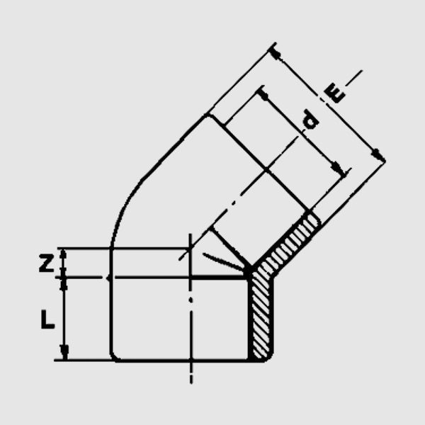 Угол 45° ПВХ d50 PN16