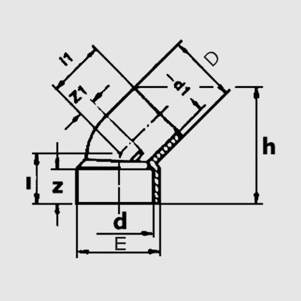 Угол 45° ПВХ d63–63/50 PN10