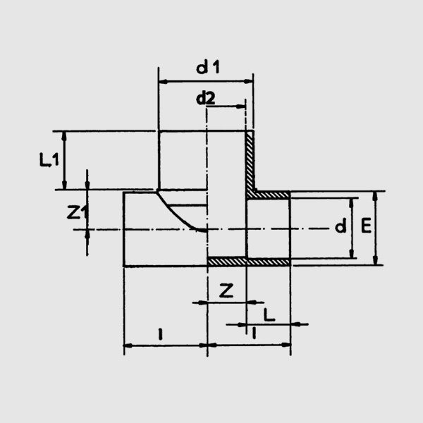 Тройник 90° ПВХ 50x50x50 PN10