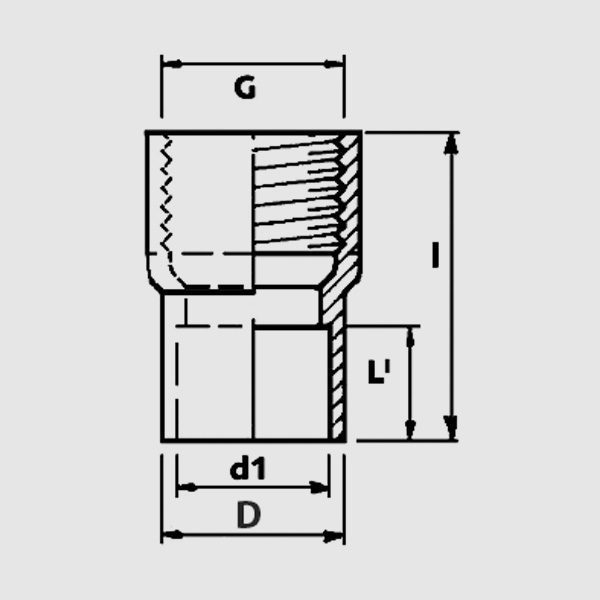 Редуктор ПВХ d40 с внутренней резьбой 3/4 PN10, короткий