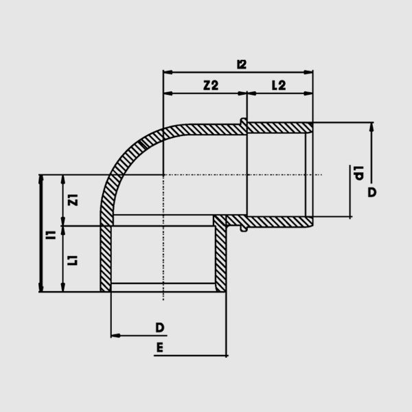 Угол 90° ПВХ d63-63/50 PN16